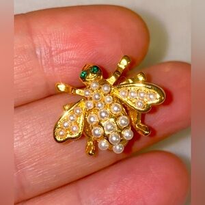 Elegant Gold and Pearl Bee Brooch. Joan Rivers stamped